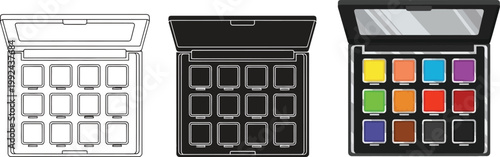 Set of makeup eyeshadow palettes blank and colored options for beauty and cosmetic design vector illustration on white