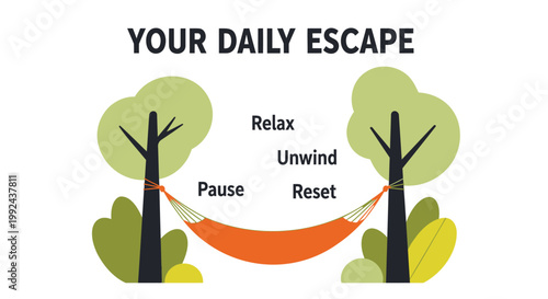 Hammock illustration, relaxation concept, daily escape, unwind vector