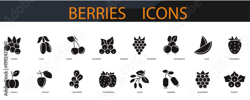 berries mountain icons set minimalist flat style design, berries  mountain Vector set illustration  on white background