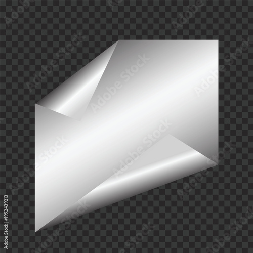 Realistic silver metallic page curl with folded corners on transparent background
