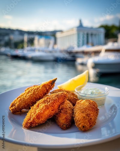 Fried bullheads served with tartar sauce in Sevastopol Bay