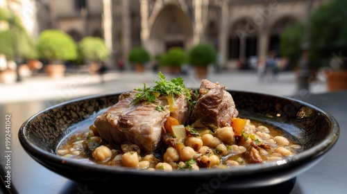 Enjoying escudella in Barcelona's Gothic Quarter