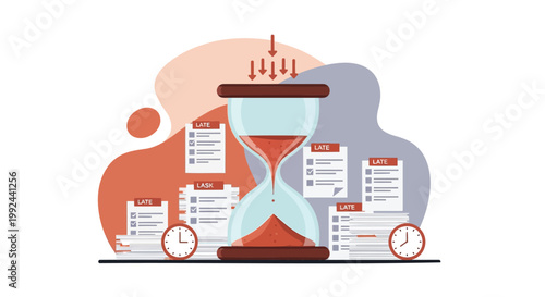 Time management, productivity icons, vector set, hourglass, clocks, schedules