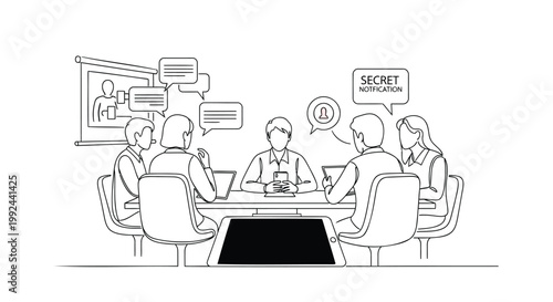 Business meeting, secret discussion, office teamwork, corporate strategy, flat illustration