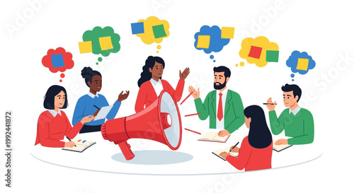 Diverse group of people discussing ideas.