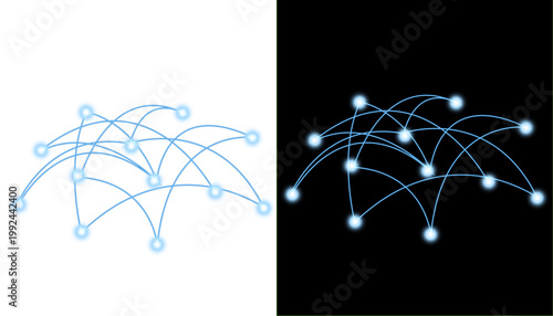Blue glowing digital data network overlay with futuristic global connection nodes and luminous communication grid connectivity on transparent png background