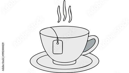 Cup of hot tea with teabag tag illustrated in simple flat design beverage concept vector