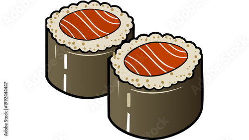 Sushi rolls with salmon fish filling illustrated in flat design Japanese cuisine food concept vector