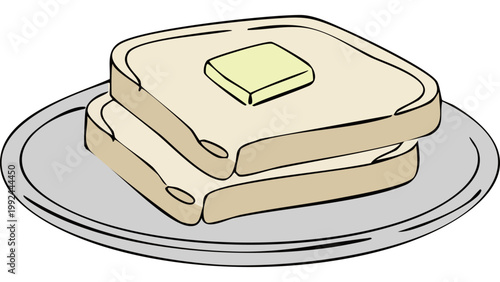 Toast sandwich with butter served on plate illustrated in simple flat design breakfast food concept vector
