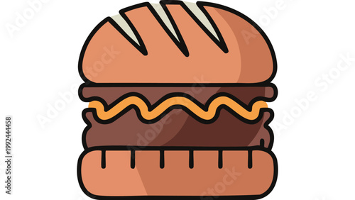 Burger sandwich with patty and bun illustrated in flat design fast food meal concept vector