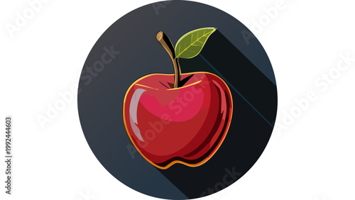 Red apple with green leaf displayed as fresh fruit in minimal food illustration style vector