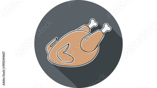 Roasted whole chicken with crispy skin presented as cooked poultry dish in food illustration vector