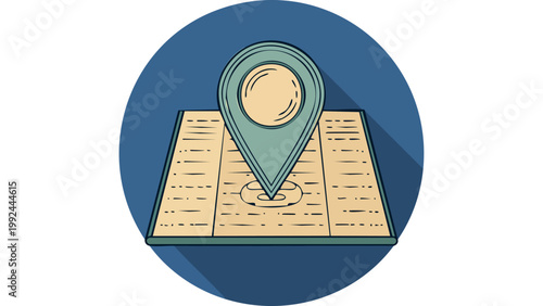 Map with location pin marker shown in circular frame representing navigation concept illustration vector