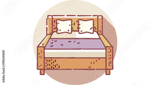 Double bed with pillows and blanket shown in simple bedroom furniture illustration design vector