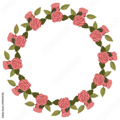 A lovely wreath of dusty pink roses and buds for your design. Vector illustration isolated on a white background.