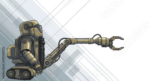 Cutting-edge autonomous utility robot concept featuring an articulated arm and gripping mechanism for advanced task automation and precision handling in futuristic settings