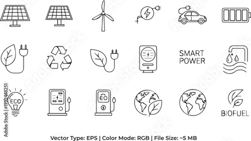 Renewable Energy and Green Technology Minimal Doodles
