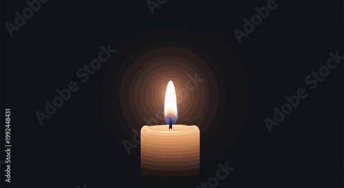 A solitary candle glows warmly in the darkness, casting a soft, inviting light that illuminates the surrounding gloom