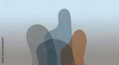 Abstract artistic rendering of fluid organic shapes with translucent overlapping elements in a minimalist color palette, creating a serene and modern visual concept for contemporary design