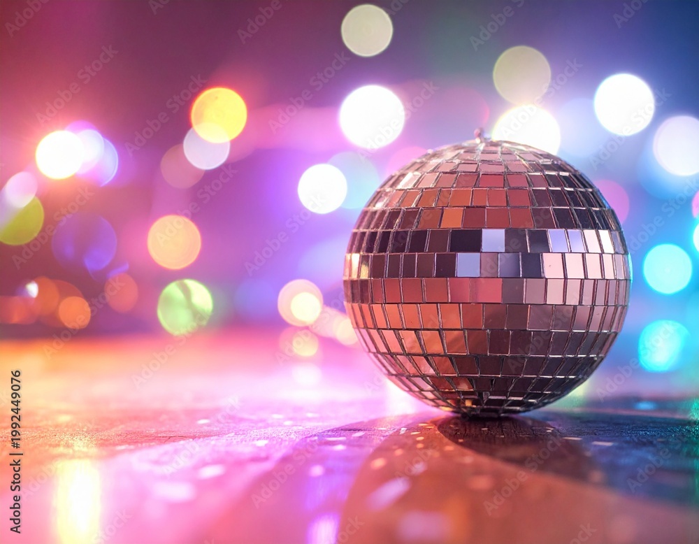 Obraz premium Disco ball reflecting colorful party lights background