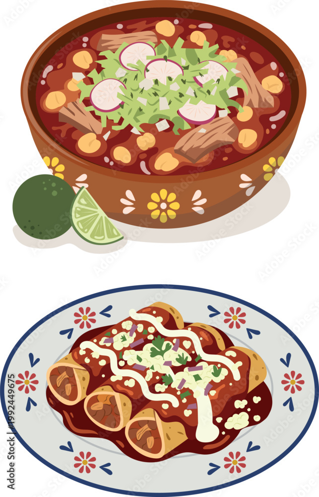 Obraz premium Platillos de México. Pozole y enchiladas de mole