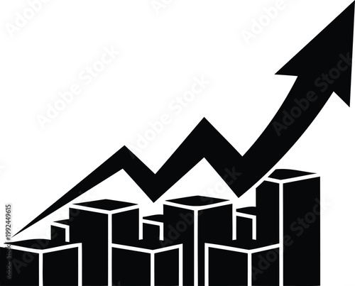 Business growth graph vector illustration with rising arrow and blocks for progress analysis.