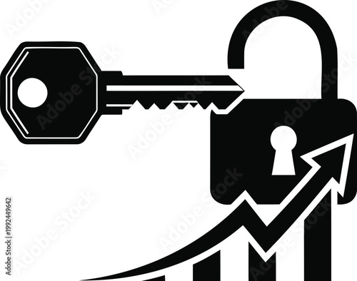 Key unlocking padlock growth arrow illustration vector.
