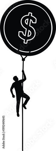 Man climbing dollar coin finance success vector illustration.