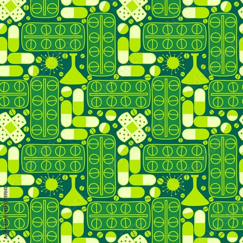 Medicine seamless pills pattern for wrapping paper and doctor clothes and packaging and medical accessories