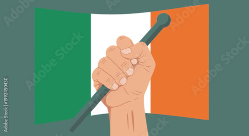 Hand Holding Irish Flagpole, Symbolizing Patriotism and National Pride