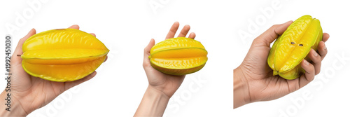 Konstfotografi Hand holding fresh star fruit - Averrhoa carambola (Carambola / Carambole) - Fre