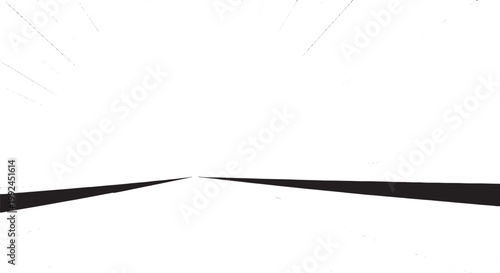 Abstract black and white vanishing point perspective on a white background, symbolizing motion, speed, or infinity. Vector illustration.