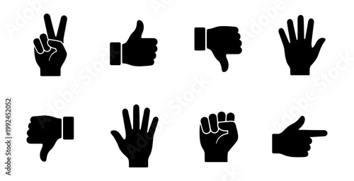 Set of hand gestures icons, collection of hand signs, vector illustration