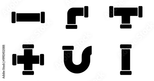 Set of pipe fittings and plumbing icons, vector illustration