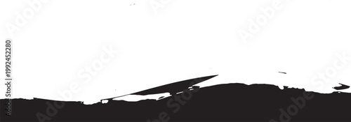 Abstract black silhouette of a wave cresting against a white background. Dynamic ocean water shape, symbolizing power and nature. Vector graphic.