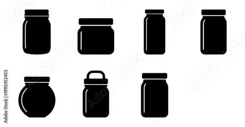 Set of various glass jars for food storage, vector icons