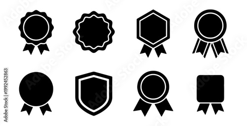 Set of award ribbon and badge icons, vector illustration