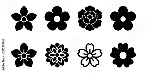 Set of various flower icons, floral silhouettes, vector illustration