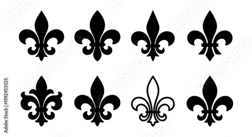 Set of fleurdelis symbols, heraldic lily icons