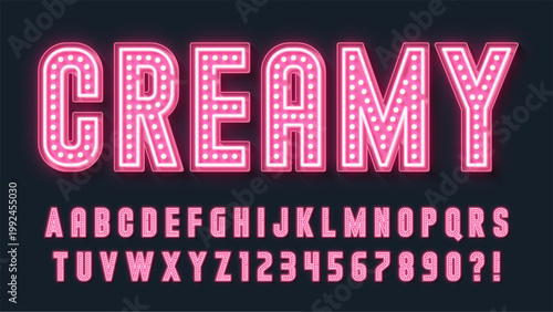 Bright light show alphabet, marquee circus, fairy LED lamps letters and numbers.