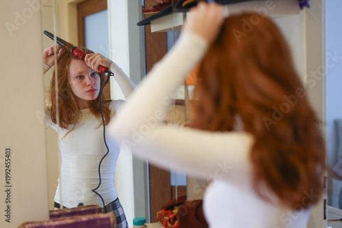 Morning preparation scene with young woman getting ready at home useful for beauty advertising self care guides and modern lifestyle marketing