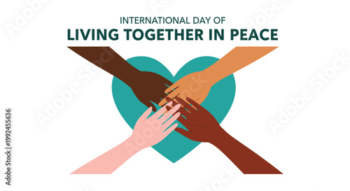 Hands of different colors forming a heart living together in peace
