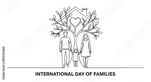 International day of families illustration tree with family silhouette