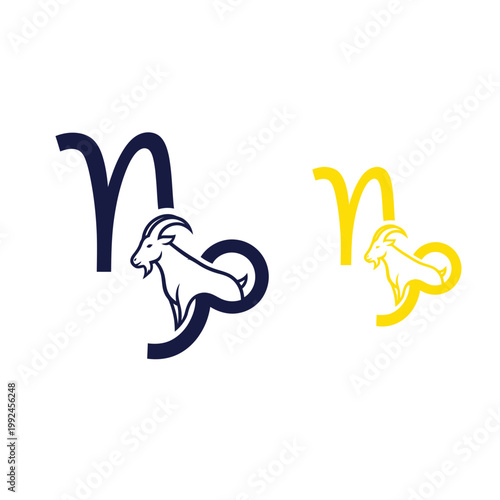 Capricorn Zodiac Sign Symbol Icon - Dark Blue and Yellow