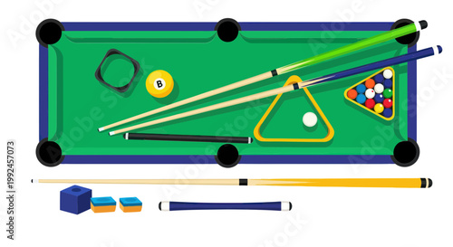 Billiard Table and Game Accessories Set, Top View