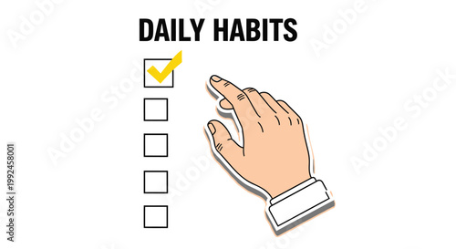 Daily habits, routine checklist, hand with checklist, to-do list, productivity vector icon