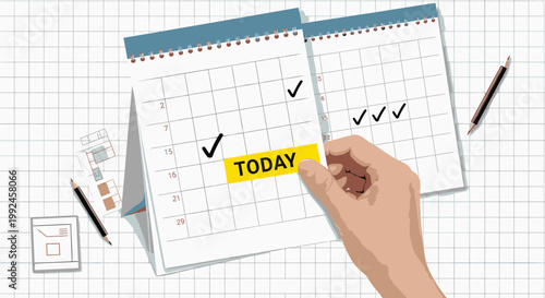 Hand holding calendar page, daily planner, to-do list, productivity concept