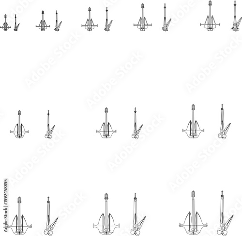 Technical engineering illustration of various expansion anchor bolts and toggle fasteners shown in cross-section and elevation, displaying both closed and expanded states.