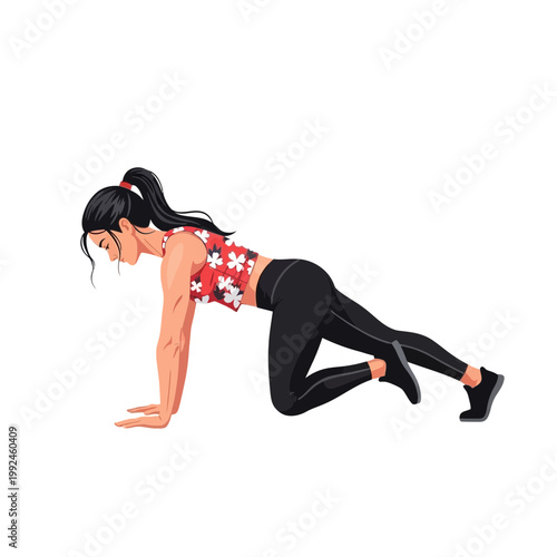 Woman doing mountain climbers exercise, fitness illustration