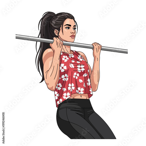 Woman doing pull-ups on a bar, fitness, strength training, exercise